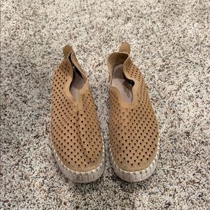 Tan Perforated Slip-On Sneakers